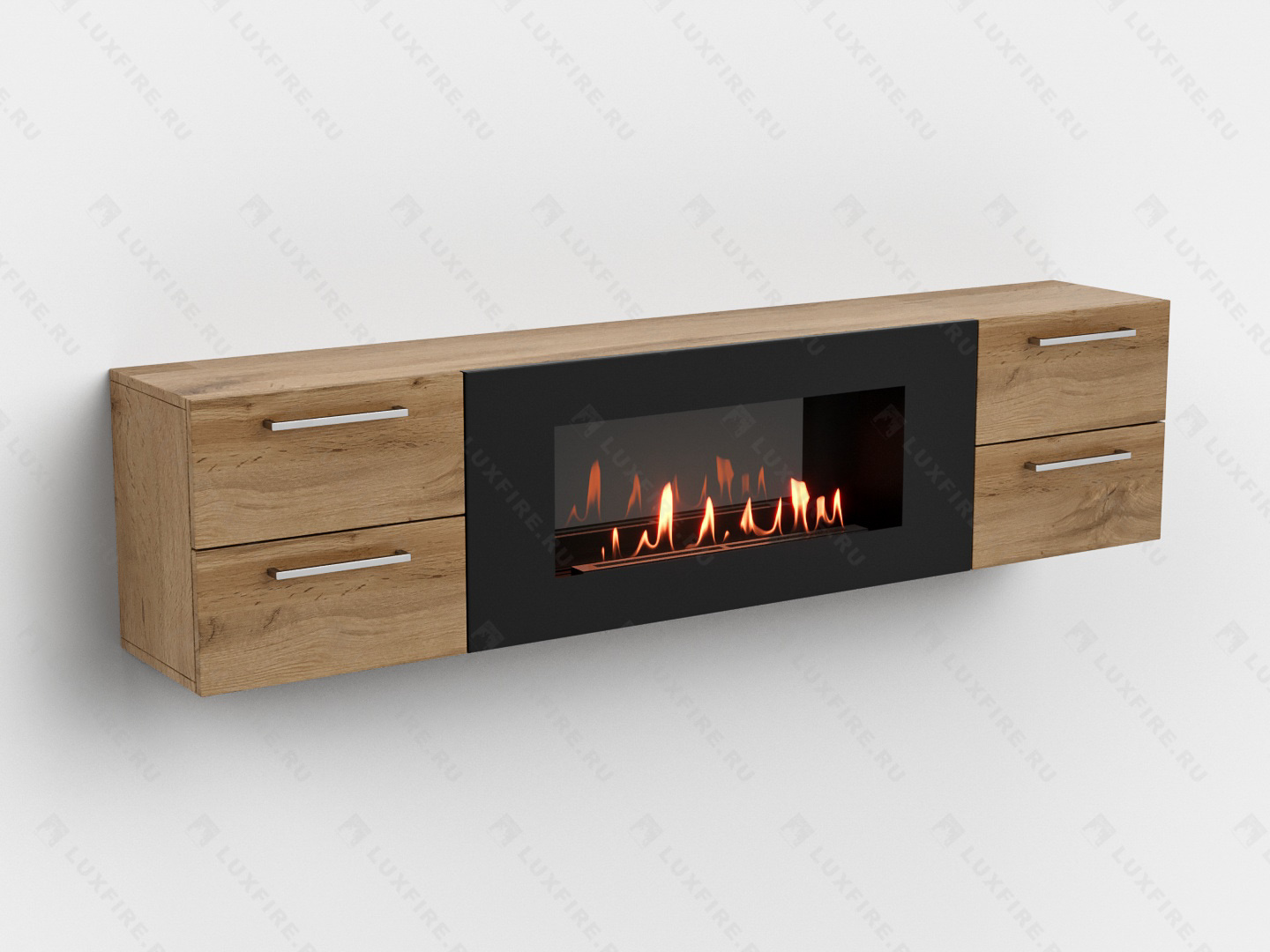 Тумба ТВ Lux Fire "Нева" настенная 1700 матовая, дуб вотан с биокамином 900